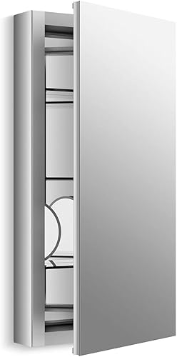 Kohler Verdera 15 pulgadas de ancho x 30 pulgadas de alto Armario de medicina de aluminio con espejo plano abatible ajustable