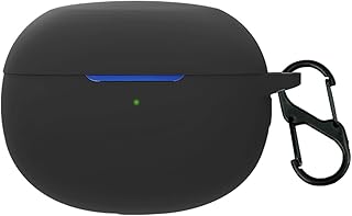 جراب حماية سيليكون محمول مع سلسلة مفاتيح بحلقة تعليق مضادة للضياع لعلبة الشحن لسماعات ريلمي بودز اير 3 من QWYJ، (أسود)