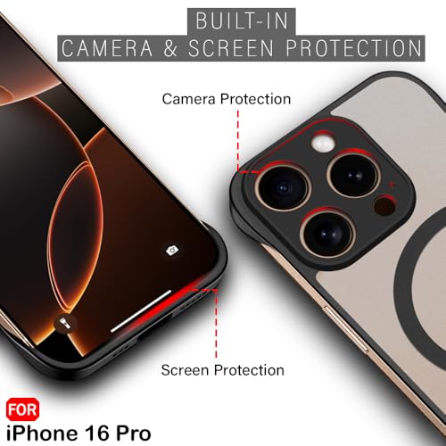 TheGiftKart Hybrid Ultimate Slim Back Case Cover for iPhone 16 Pro | Lightweight Profile | Frosted Matte Translucent Hard Back Case Cover for iPhone 16 Pro (PC & TPU, MagSafe Compatible, Black Sides) 3 41aZL87lOgL