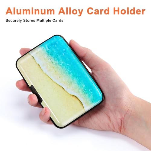 Mayski Credit Card Holder, RFID Blocking, Aluminum Alloy Hard Case, Small Mini Business Metal Wallet for Women Men, Beach — view 3