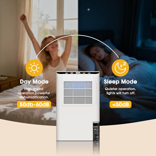 Dehumidifiers for Home, 2000 Sq.Ft Small Dehumidifier with 3.3ft Drain Hose, 2.5L Tank, Timer Sleep Mode, Portable Dehumidifier for Basement, Bedroom, Bathroom (Beige) by Onsekin - Image 2