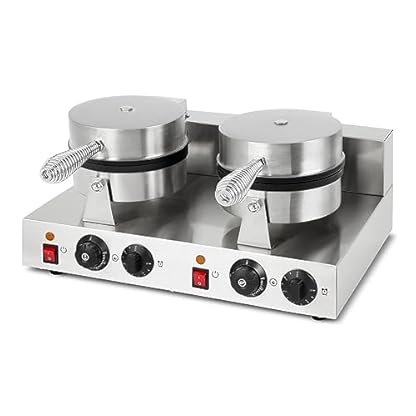 VERTES Waffeleisen doppelt, Hörncheneisen für Eiswaffeln, 48 Stück pro Std., Kegel, regelbar 0-300°C, Timer, teflonbeschichtet, Gusseisen Hörnchenautomat Edelstahlgehäuse, Hörnchen Waffle Maker 2000 W – Bild 3