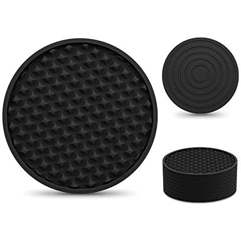 EAGMAK Set of 16 Coasters for Drinks, 8 Marble Style Ceramic Drink Coasters with Holder and 8 Silicone Drink Coasters with Grooved Pattern Cover