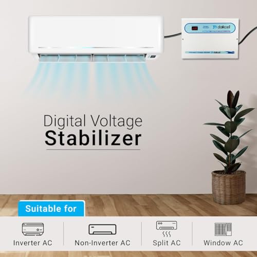 Image of daikcell 5 KVA 130-300V Digital Voltage Stabilizer for All Inverter and Non-Inverter AC with Time Delay System for Upto 2 Ton AC - 5 Year Warranty - New Model 2025 - DSR048 - White