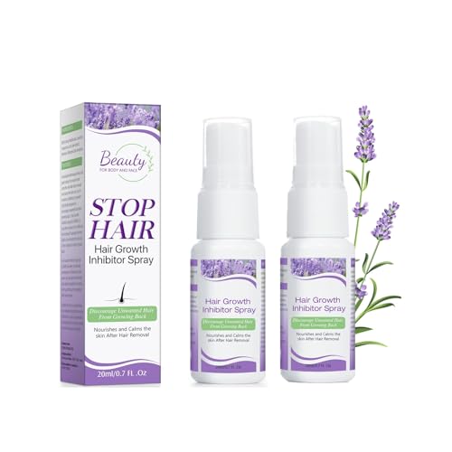 Hair Growth Inhibitor for Face - 2 Pack Hair Inhibitor 20ml, Painless Hair Removal Inhibitor Spray Slows Regrowth for Body, Face, Legs, Arms, Armpit, After Waxing Care for Women & Men