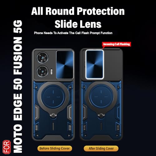 Image of AESTMO Armor Motorola Moto Edge 50 Fusion 5G Bumper Back Case Cover | Ring Holder & CD Pattern Sliding Camera Shutter Cover | Back Case Cover for Motorola Moto Edge 50 Fusion 5G (Blue)