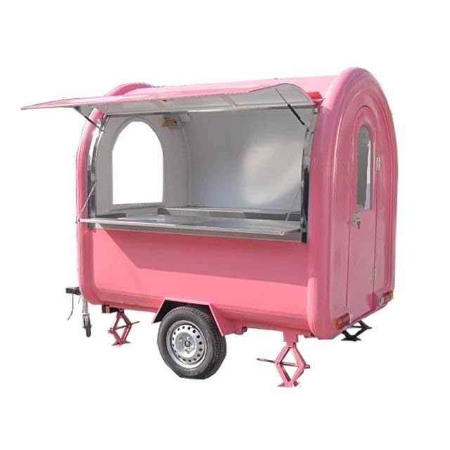 Generic BBQ Food Trailer Small Round Food Cart Mini Food Truck Hot Dog Ice Cream Cart (2.5 * 1.75 * 2.35m), Selectable