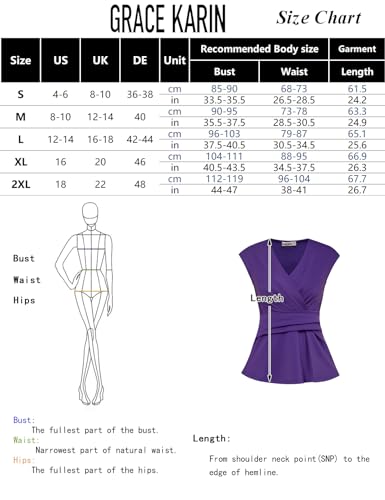 GRACE KARIN Mujeres Blusa Casual con Mangas Cortas y Cuello en V Cruzado Fruncido Elástico