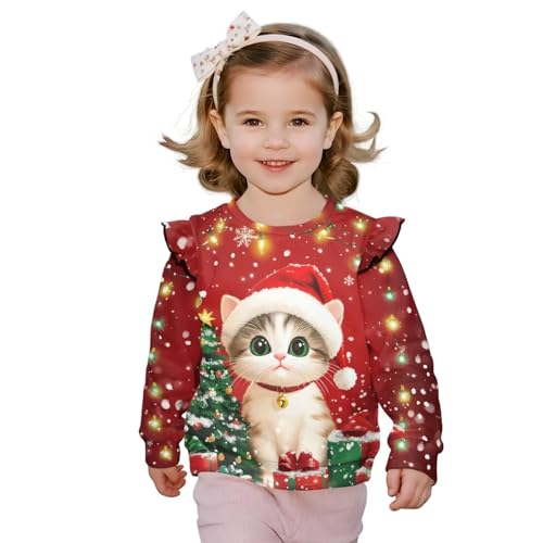 Cute Sweatshirt for Girls 1-8T Ruffle Long Sleeve Hoodie Toddler Comfy Soft Top Crew Neck Tee Shirt Fall Outfit