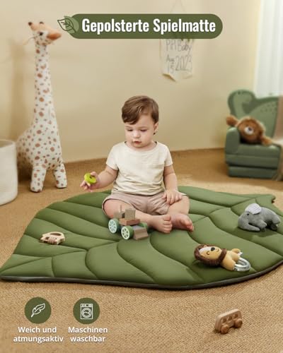 Blissful Diary Spielbogen Baby, Übergroßes Blattförmiges Spieldecke Baby Gym Activity Decke mit 6 Abnehmbare Spielzeuge, krabbeldecke Unverzichtbare Babygeschenke, Waldgrün