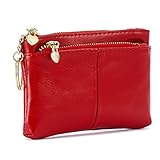 ZOOEASS Women PU Leather Zip Mini Coin Purse With Key Ring Triple Zipper Card Holder Wallet(Red)