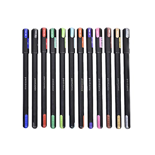 Pentonic Multicolor Gel Pen With Hard Box Case | 0.6 mm-1.0 mm | Sleek Matt Finish, Featherlite feel | Waterproof Gel Ink, Ultra- Low Viscosity Ink | Black Body, 12 Pcs Set (Image - 2)
