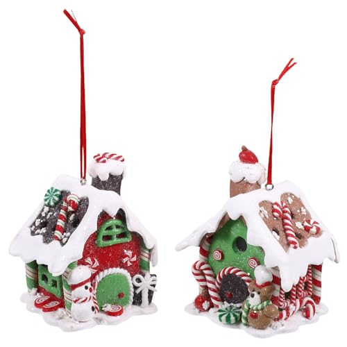 FONDOTIN 2pcs Lighted Christmas Tabletop Decor Polymer Christmas Village Ornaments for Festive Home Decoration for Tabletops and Entryways