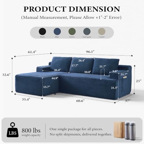 Image of 96 inch Sectional Couches for Living Room Cloud Couch Sofa with L-Shape Upholstered Boneless Couchs Modern Modular Sectional Couch with Chaise