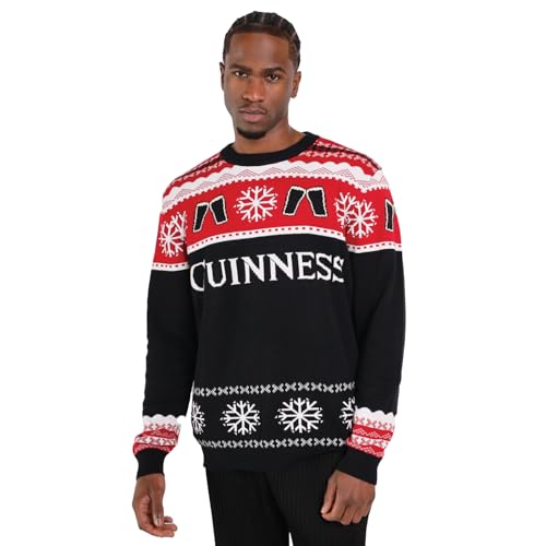 Guinness Holiday Black and Red Crew Neck Cotton Pint Sweater Unisex Official Merchandise