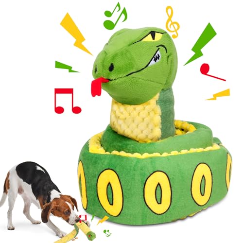Tierglück Snake Squeaky Crinkle Dog Toy, Hide-and-Seek Treat Dispenser with