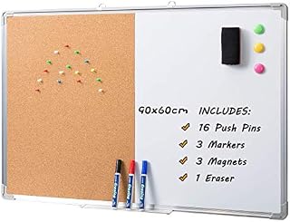 DOEWORKS 36" x 24" Magnetic Whiteboard & Cork Board Combo Board Set, Wall Mounted Notice Bulletin Board Dry Erase/Cork Board Combination with Aluminum Frame