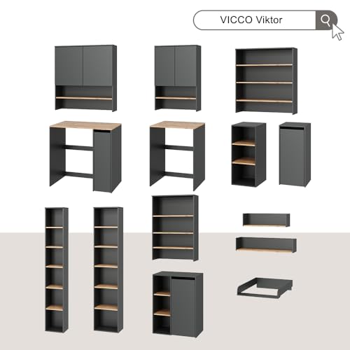 Vicco Mobile Lavatrice Viktor, Antracite/Quercia Dorata, 68 X 88.2 Cm 2 Parti Con Fasciatoio - 8