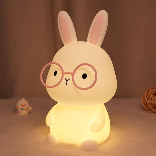 YuanDian Bunny Nachtlicht,8 Farben+Dimmbar+Timer Hase Nachtlampe Kinderzimmer Deko,Sehr Weich Silikon Kawaii Hasen Nachtlampe für Kinder, Geschenke Schlaflichter Nachtlicht Baby