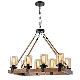 8-Light Farmhouse Chandelier Kitchen Island Light Fixture, Wood Chandeliers, Candle Pendant Light, G