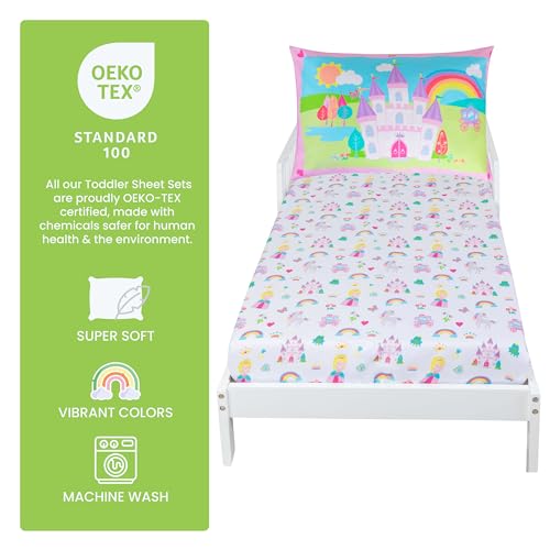 Image of Todays Kids Princess 2-Piece Toddler Sheet Set - Breathable 100% Soft Brushed Microfiber Polyester, Standard Size Toddler Bed Sheets, Gentle on Delicate Skin, Fitted Princess Bedding & Pillowcase Set