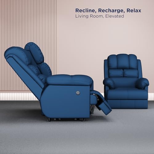 Image of The Sleep Company Fabric Luxe 2+1 Seater Motorised Recliner | Patented Smartgrid Technology | 2+1 Seater Recliner Sofa Set | Cupholders & 25L Storage | Unique Lumbar Design | Usb Charging | Blue
