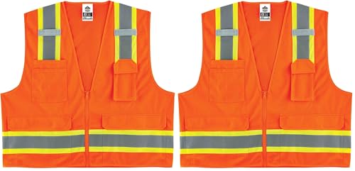 Image of Ergodyne - 24069 GloWear 8248Z ANSI Two-Tone Surveyors Reflective Safety Vest, Orange, 4XL /5XL (Pack of 2)