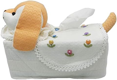 Animal Tissue Box Cover Case Holder Rectangular Handmade Color White (Dog, Orange)