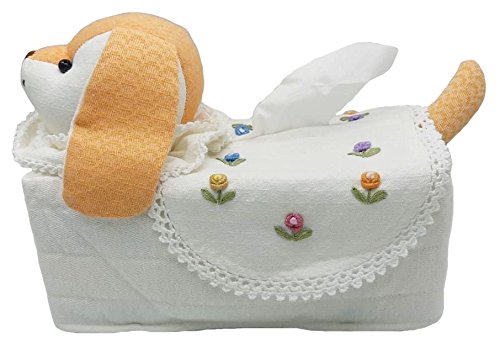 Animal Tissue Box Cover Case Holder Rectangular Handmade Color White (Dog, Orange)