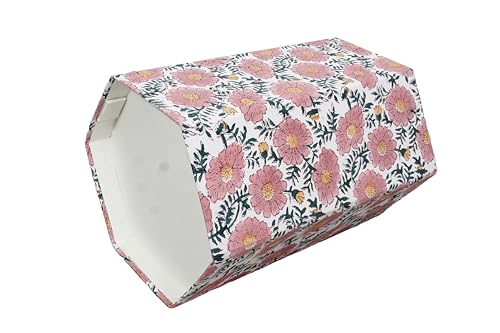 Image of 3.3 Gallon Cotton Hand Block Printed Paper Waste Basket |Small Decorative Trash Can for Housewarming Gifts in Living Room, Bedroom, Bathroom | Eco-Friendly, Plastic-Free (1, Green Pink Sun FLOWAR)