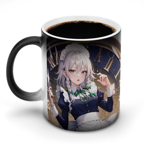 東方 十六夜 咲夜 いざよい さくやカップ グラス 二重構造 熱で色が変わるマグカップ コーヒーカップ 温感変色マグカップ カスタムメイド コーヒーカッ ハンドル磁器 ウォーターカップ ド 陶器 耐熱 湯飲み マグ