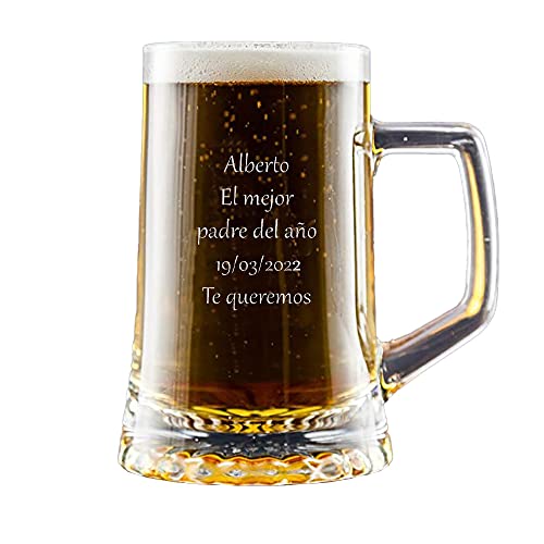 Calledelregalo Regalo Personalizado: Jarra de Cerveza Personalizada en Estuche (Jarra grabada con Texto)