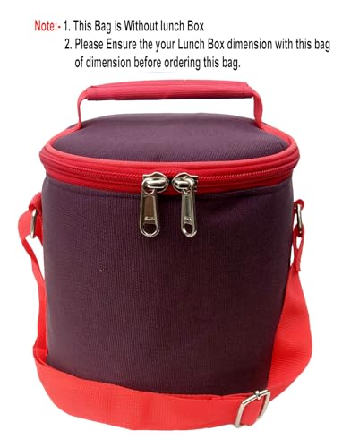 Image of Maroon Insulated Lunch Bag, Polyester, Water Resistant, Classic Style, for Office, School and Travelling, 1 Litre (Without Containers, Size-6.5 X 6 X 6)