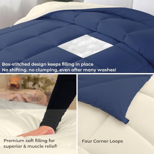 Image of AYKA Reversible Comforter 220 GSM Microfiber Reversible AC Comforter /Blanket for Winter /Quilt /Dohar /Duvets for King Size Blanket /Comforter Double Bed (Pearl & Navyblue, 90 * 100 inch)