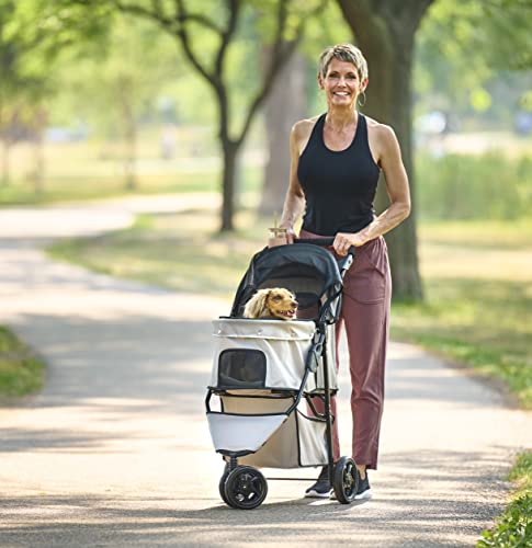 Carlson Pet Products Stroller, Includes 360 Degree Front Wheel Swivel, Rear Wheel Breaks, Reflective Trim, Mesh Panels, Umbrella And Mesh Canopy, Khaki #TOP1