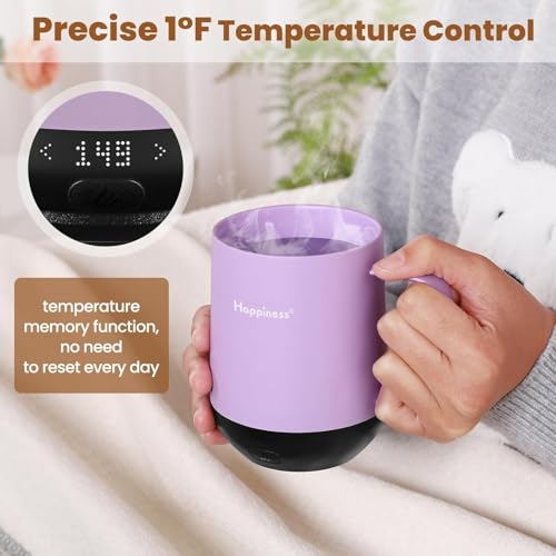 Image of Happiness Smart Heated Coffee Mug,12oz Rechargeable Electric Self Heating Temperature Control Coffee Cup,Gifts for Mom Dad Grandma Wife
