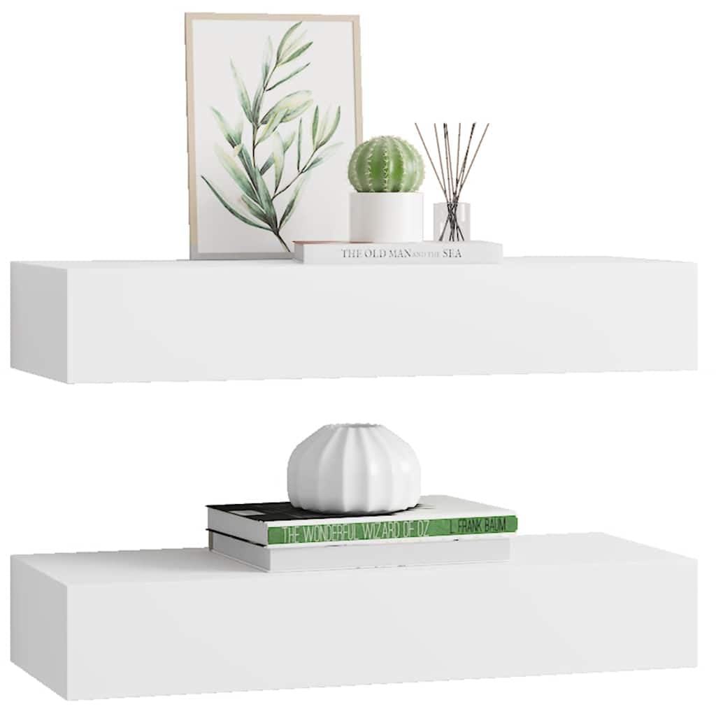 Genérico Estantes de Pared con cajón 2 uds MDF Blanco 60x23,5x10 cm,Mobiliario,Estantes y estanterías,330256
