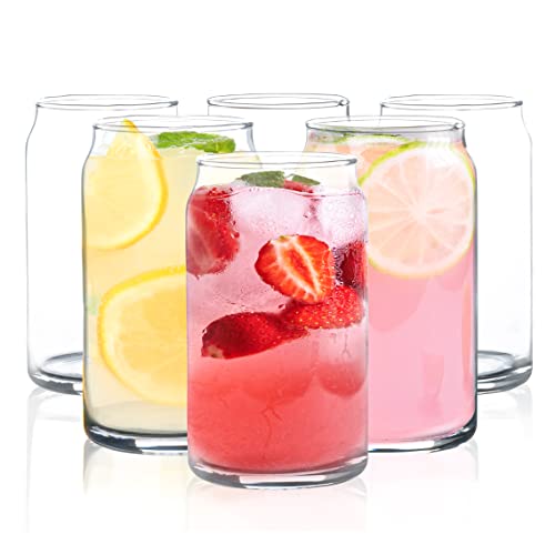 16 Oz. Can-Shaped Beer Glasses (6-Pack) - Dishwasher-Safe Glass Cups For Drinking Water, Iced Coffee, Soda, Juice, Cider, Cocktails, Whiskey, Margaritas, Smoothies, Boba Milk Tea, Milkshakes, Spirits #TOP2