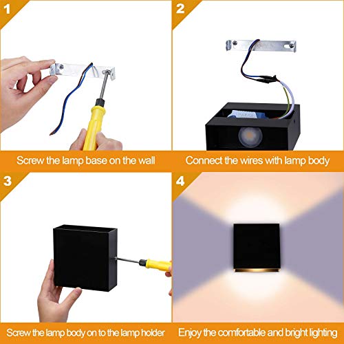 Lightess Indoor Wall Sconce Dimmable 10W, Modern LED Wall Lamp Black, Up Down Wall Mount Lights Mini Metal for Living Room Bedroom Hallway Decor, Warm White, O1185TP