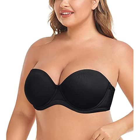 JOATEAY Women's Full Coverage Strapless Push Up Underwire Bra Stay Put with Convertible Straps(Black,42B) Cover
