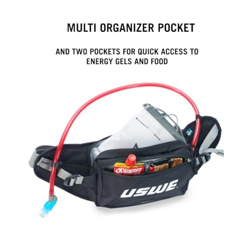 Image of USWE Zulo Hydration Hip Pack - with Organizer and Side Pockets, Bounce Free Hip Belt (Carbon Black, 2L)