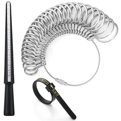 Bflaae Ring Sizer Measuring Tool Kit, Plastic Ring Mandrel, Reusable Finger Size Tape 1-17 USA Rings Size, 27 PCS Stainless Steel Measuring Ring Tool, US Ring Size 0-13 with Half Size