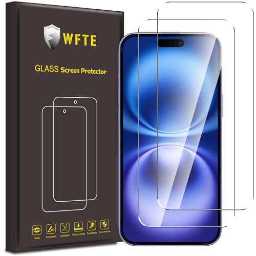 WFTE [2-Pack Screen Protector for iPhone 16 Plus Anti-Scratch High Transparency Anti-fingerprint Bubble-Free Dust-Free Premium Tempered Glass Screen Protector For iPhone 16 Plus