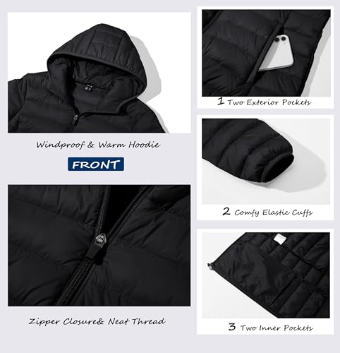 MAGCOMSEN Women's Hooded Puffer Jacket Lightweight Quilted Padded Coat 4 Pockets Zip-up Winter Warm Outerwear4