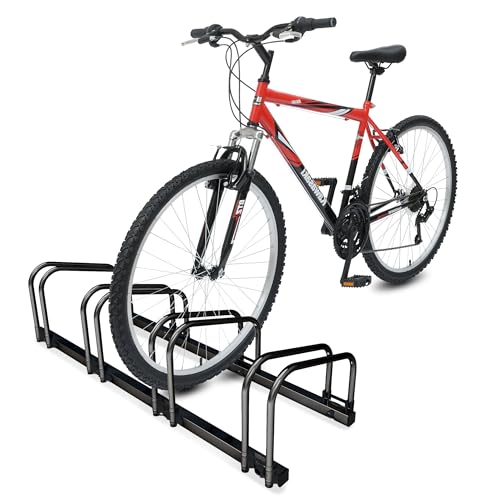 VOUNOT® Soporte para Aparcar 4 Bicicletas, Aparcamiento, Estacionamiento para Bicis, Suelo y Pared Montaje, Interior y Exterior, Negro