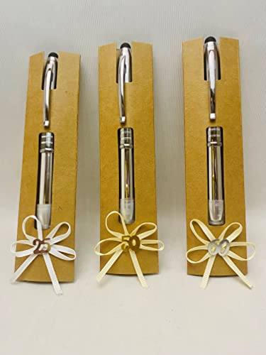 Detalles 25 50 60 aniversario para invitados Bolígrafos GRABADOS regalos bodas de oro plata diamante (pack 15 unidades) Boli + puntero táctil móvil + linterna PERSONALIZADO y decorado