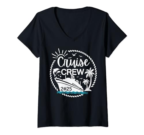 Mujer Cruise Crew 2025 Sailing Family Friends Vacation Matching Camiseta Cuello V