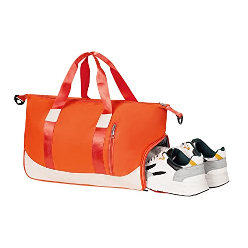 Image of Furn Aspire Lightweight Waterproof Sports Fitness Gym Duffel Yoga Weekend Travel Bag with Separate Shoes Compartment & Wet Pocket Men & Women (K. Orange)