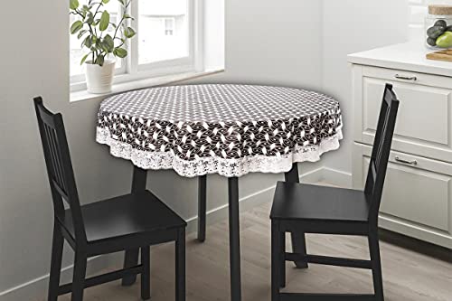 Image of The Furnishing Tree Round Shaped Center Table Cover WxL 48x48 inches with White Border lace