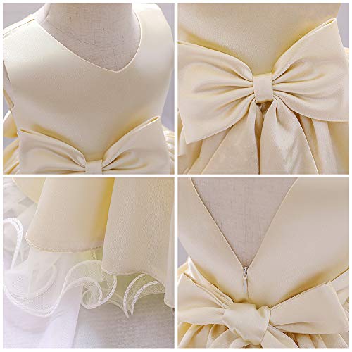 Flower Toddler Baby Girls Dress Formal Bowknot Tutu Backless Ruffle Puffy Tulle Gowns Princess Wedding Communion Christening Baptism Pageant Birthday Lace Party Wear Summer Suit Champagne 3-4T #TOP5
